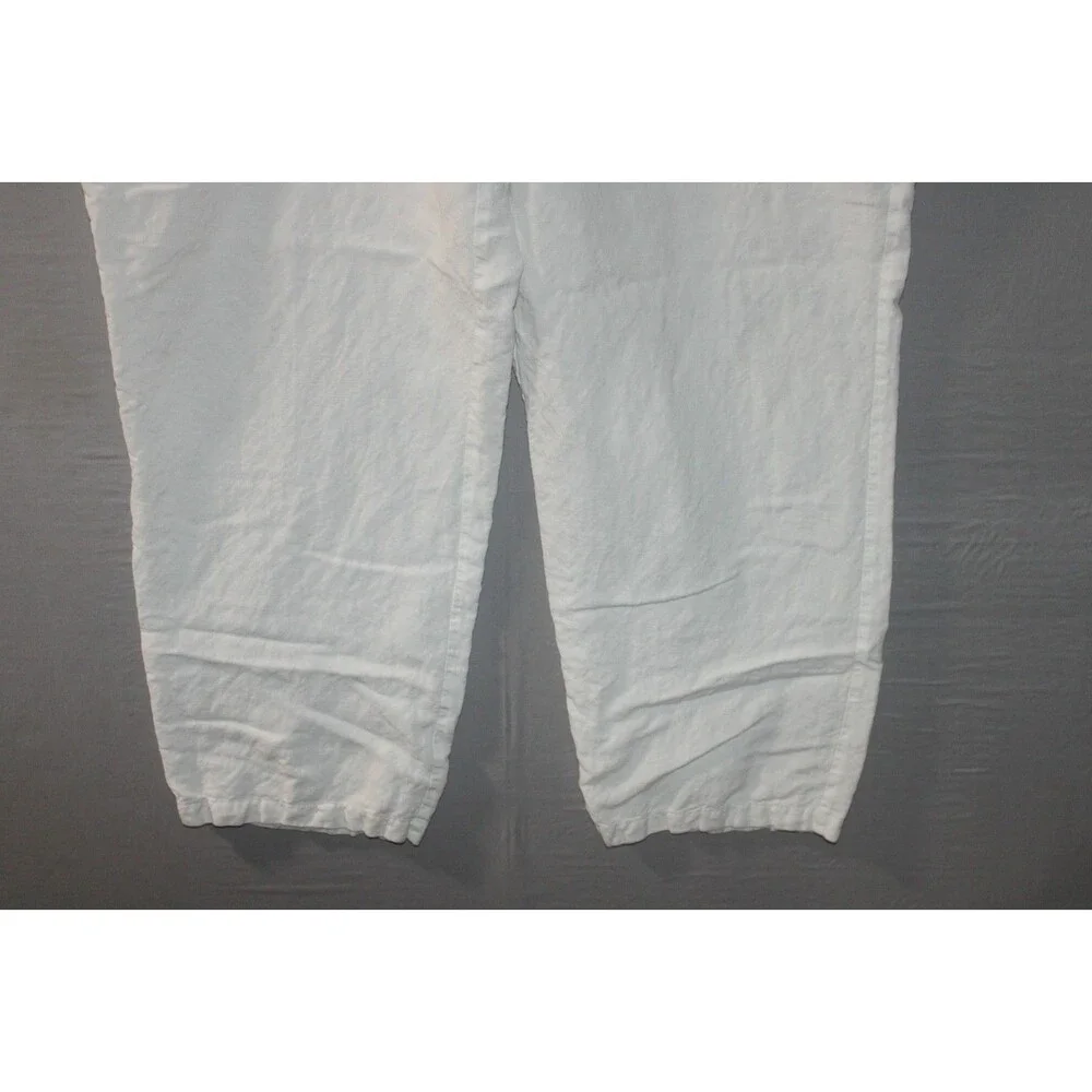 Alfani Cropped Pants Womens Size XXL White Linen Blend 2 Pockets Drawstring